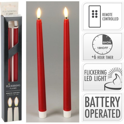 2 CANDELE LED 27CM ROSSO